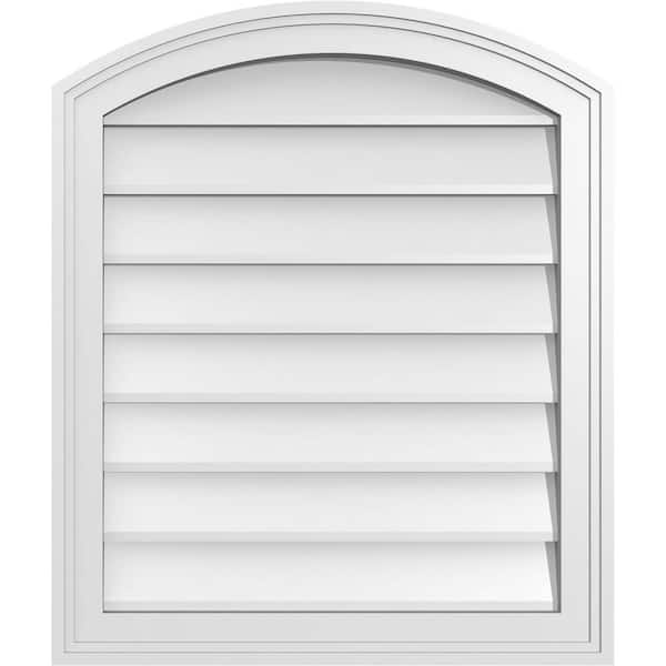 Ekena Millwork 22" x 26" Arch Top Surface Mount PVC Gable Vent: Functional with Brickmould Frame