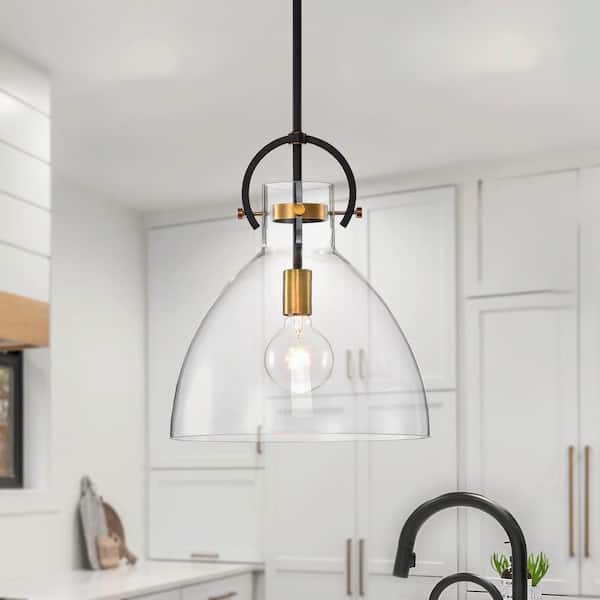 Essence 1-Light Oil Rubbed Bronze and Antique Gold Modern Pendant with Bowl Shaped Clear Glass Shade