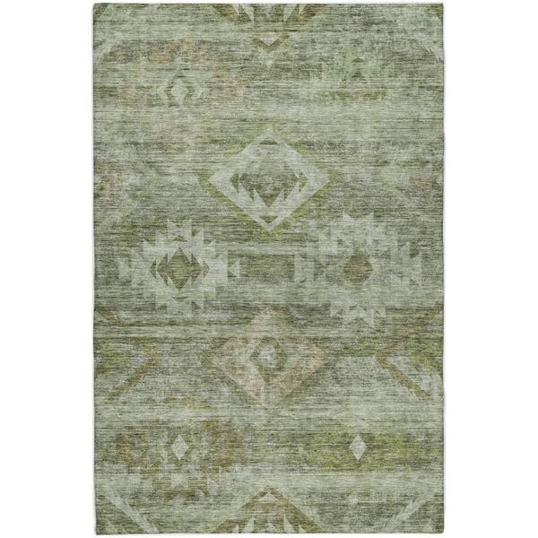 Dream Shag Premium Machine Washable Abstract ADS837 Olive 3 ft. x 5 ft. Area Rug
