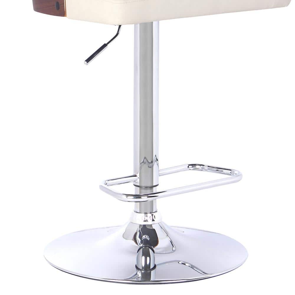 Storm Adjustable Swivel Bar Stool in Cream Faux Leather and Chrome