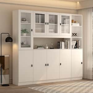 3-in-1 White Wood Buffet and Hutch Combination Cabinet with Glass Doors Shelves (78.7 in. W x 12.2 in. D x 70.9 in. H)