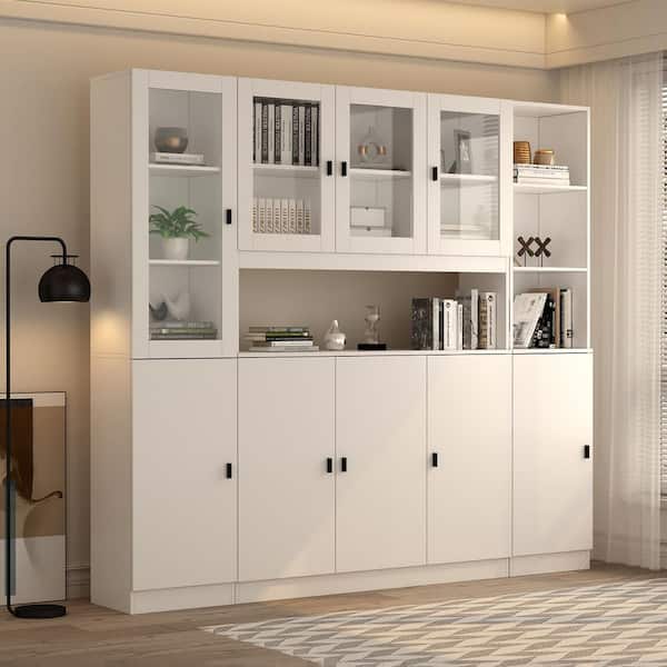 FUFU&GAGA 3-in-1 White Wood Buffet and Hutch Combination Cabinet with Glass Doors Shelves (78.7 in. W x 12.2 in. D x 70.9 in. H)