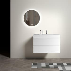 Aaby 36 in. W x 18 in. D x 25 in. H Wall Mounted Floating Bath Vanity Cabinet in White with Solid Surface Top and Sink