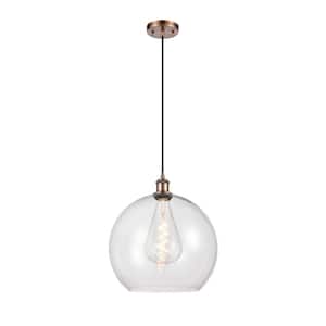 Athens 60-Watt 1 Light Antique Copper Shaded Pendant Light with Clear glass Clear Glass Shade