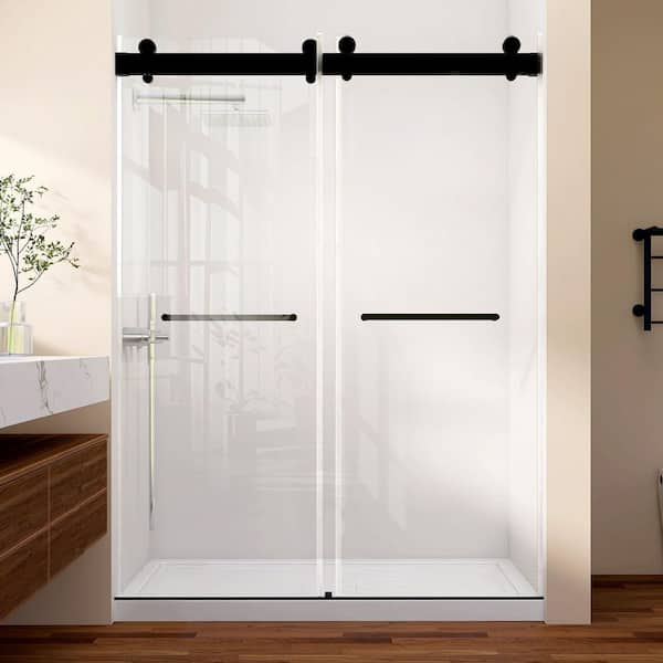 Gst 62-66 in. W x 79 in. H Frameless Double Sliding Shower Door with Soft Close in Matte Black 3/8 in. Tempered Glass