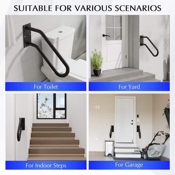 SELEWARE Heavy Duty Wall Mount Handrail – U-Shaped Non-Slip Stair Grab Bar For Outdoor Steps, Porch, Garage, Indoor/Outdoor
