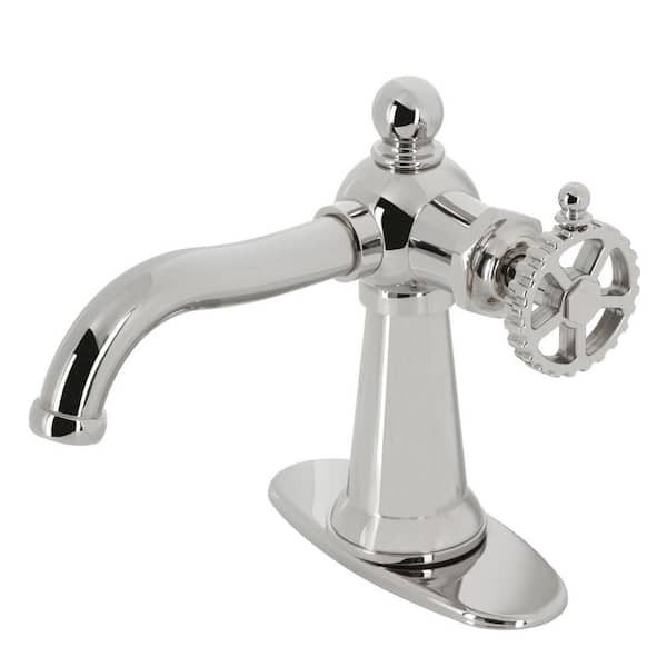 Kingston Brass Fuller Single-Handle Single Hole Bathroom Faucet with Push Pop-Up and Deck Plate in Polished Nickel