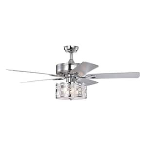 52 in. Smart Indoor/Outdoor Chrome Ceiling Fan with Remote Control and 5 Blades Crystal Chandelier Reversible Motor Fan