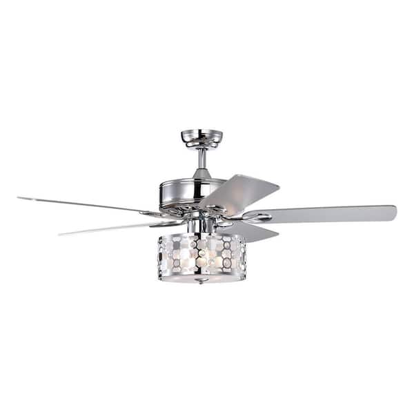 Unbranded 52 in. Smart Indoor/Outdoor Chrome Ceiling Fan with Remote Control and 5 Blades Crystal Chandelier Reversible Motor Fan