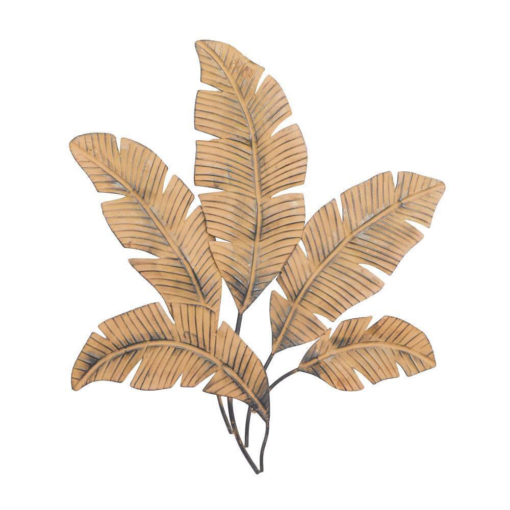 Large Green and Brown Metal Palm Leaf Wall Sculpture