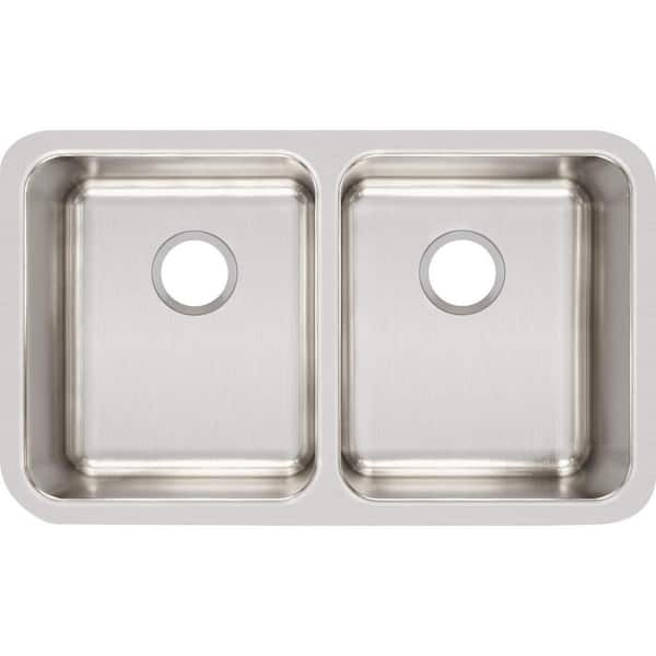 Elkay Lustertone Undermount Stainless Steel 31 in. 50/50 Double Bowl Kitchen Sink with 10 in. Bowl