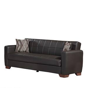 Sanctuary Collection Convertible 84 in. Brown Faux Leather 3-Seater Twin Sleeper Sofa Bed with Storage