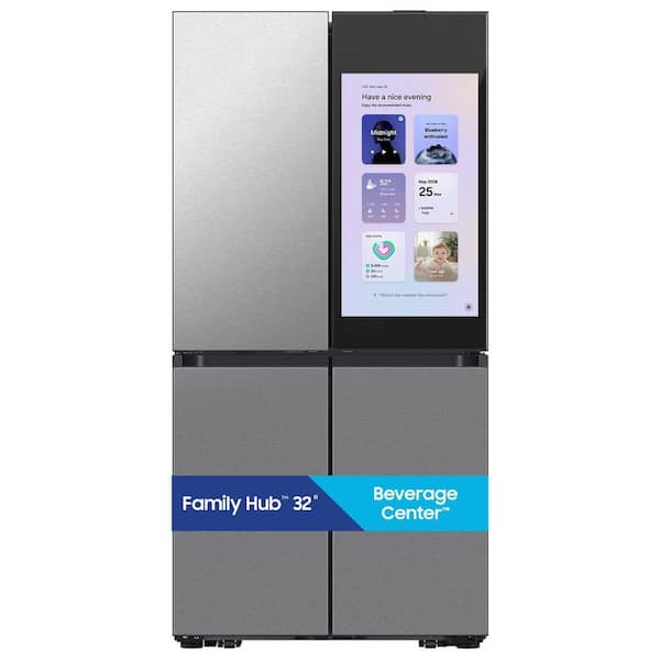 Bespoke 36in. 29cu.ft. Standard Depth 4-Door Flex French Door Refrigerator in Stainless Steel w/Charcoal Family Hub Plus