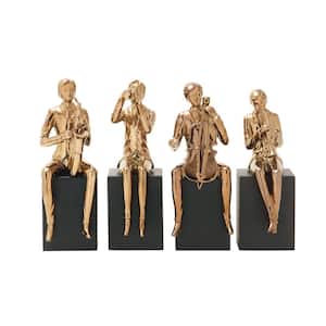 Copper Ceramic Musician Sculpture with Black Base (Set of 4)