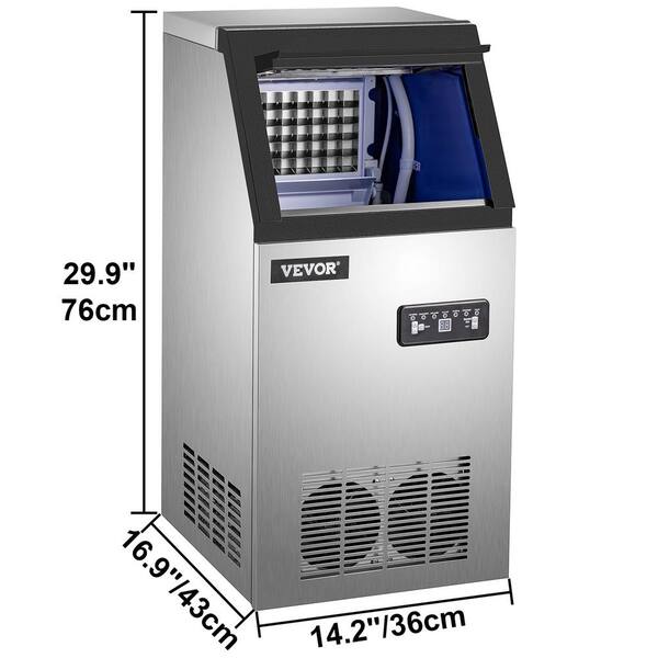 VEVOR Commercial Ice Maker 132LBS/24H with 44LBS Storage Stainless Steel  Commercial Ice Machine 5x8 Ice Tray LCD Control Auto Clean with Water Drain  Pump for Bar Home Supermarkets