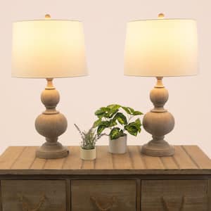 27.17 in. Whitewash Bedroom Table Lamp Set with USB Charging Ports and LED Bulbs Set of 2