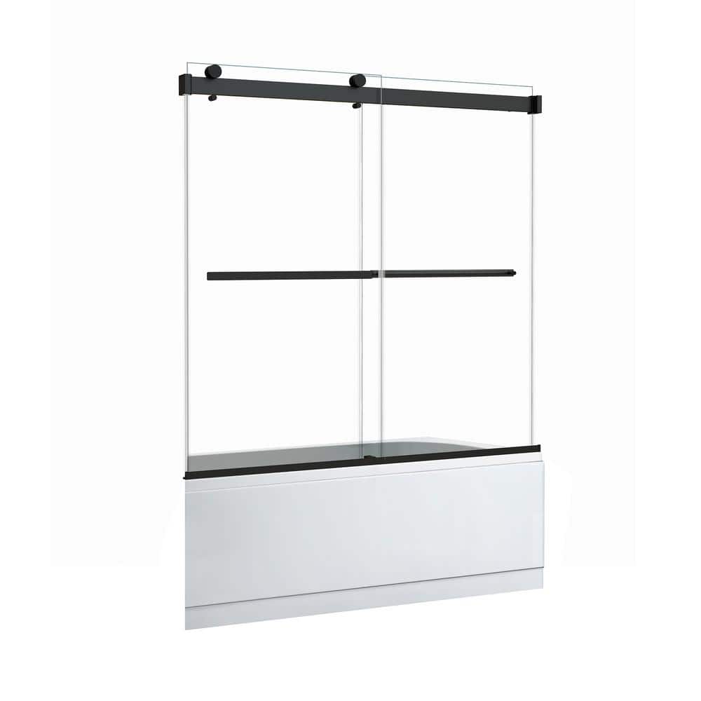 Marcelo 60" Matte Black Frameless Tub Door with Clear Glass