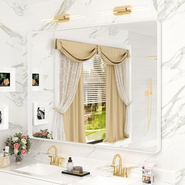 Apmir 48 in. W x 36 in. H Rectangular Aluminum Alloy Framed and Tempered Glass Wall Bathroom Vanity Mirror in Matte White