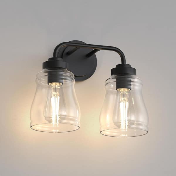 13 in. 2-Light Black Vanity Lights for Mirror, Farmhouse Bathroom Vanity Lighting with Clear Glass Shades