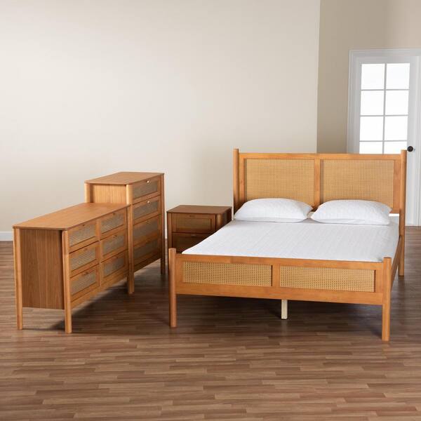 Baxton Studio Jenn 4-Piece Golden Brown Wood Queen Bedroom