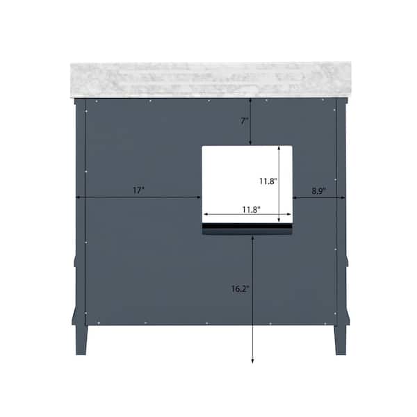 Merryfield 37 in. Single Sink Dark Blue-Grey Bath Vanity with White Carrara Marble Top (Assembled)