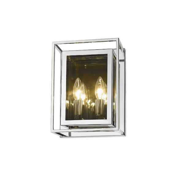 Unbranded 2-Light Chrome Wall Sconce with Smoke Mirror Glass