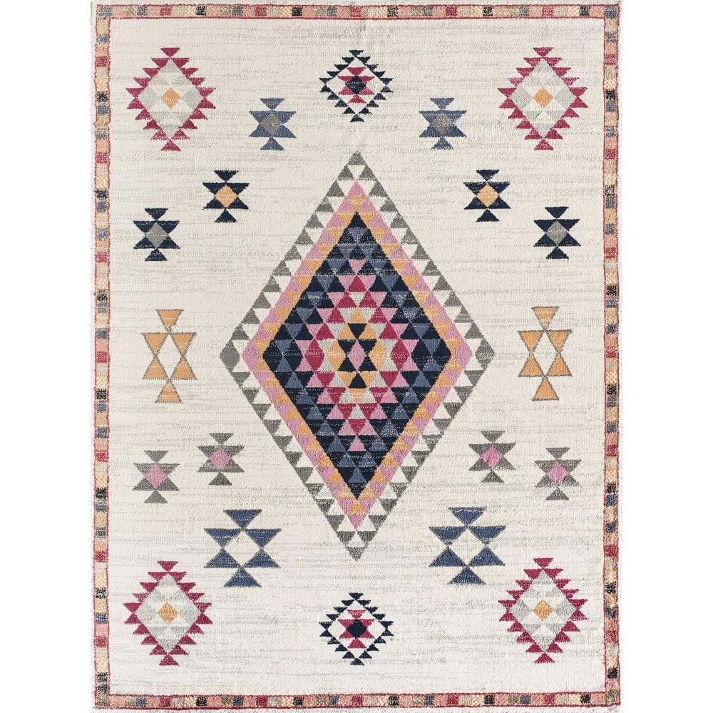Sahara Ivory and Multicolor Tribal Runner Rug