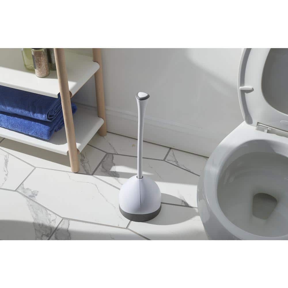 White Ergonomic Toilet Plunger with Hideaway Caddy