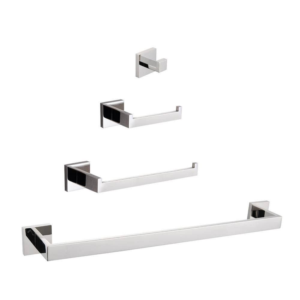 4-Piece Bath Hardware Set with Toilet Paper Holder, Hook in Chrome