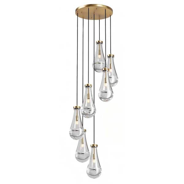 Jushua 7-Light Gold High Ceiling Chandeliers Adjustable Cluster