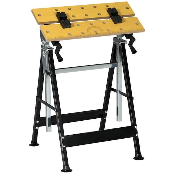 23.5 in. W x 22.5 in. D Adjustable Height Black Workbench Table with 4 Clamps, Steel Frame, 220 lbs. Capacity