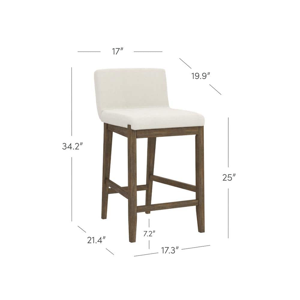 Cream Linen Upholstered Dark Brown Wood Counter Stool