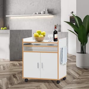 White Rolling Kitchen Cart Kitchen Island with Removable Shelf and Towel Rack