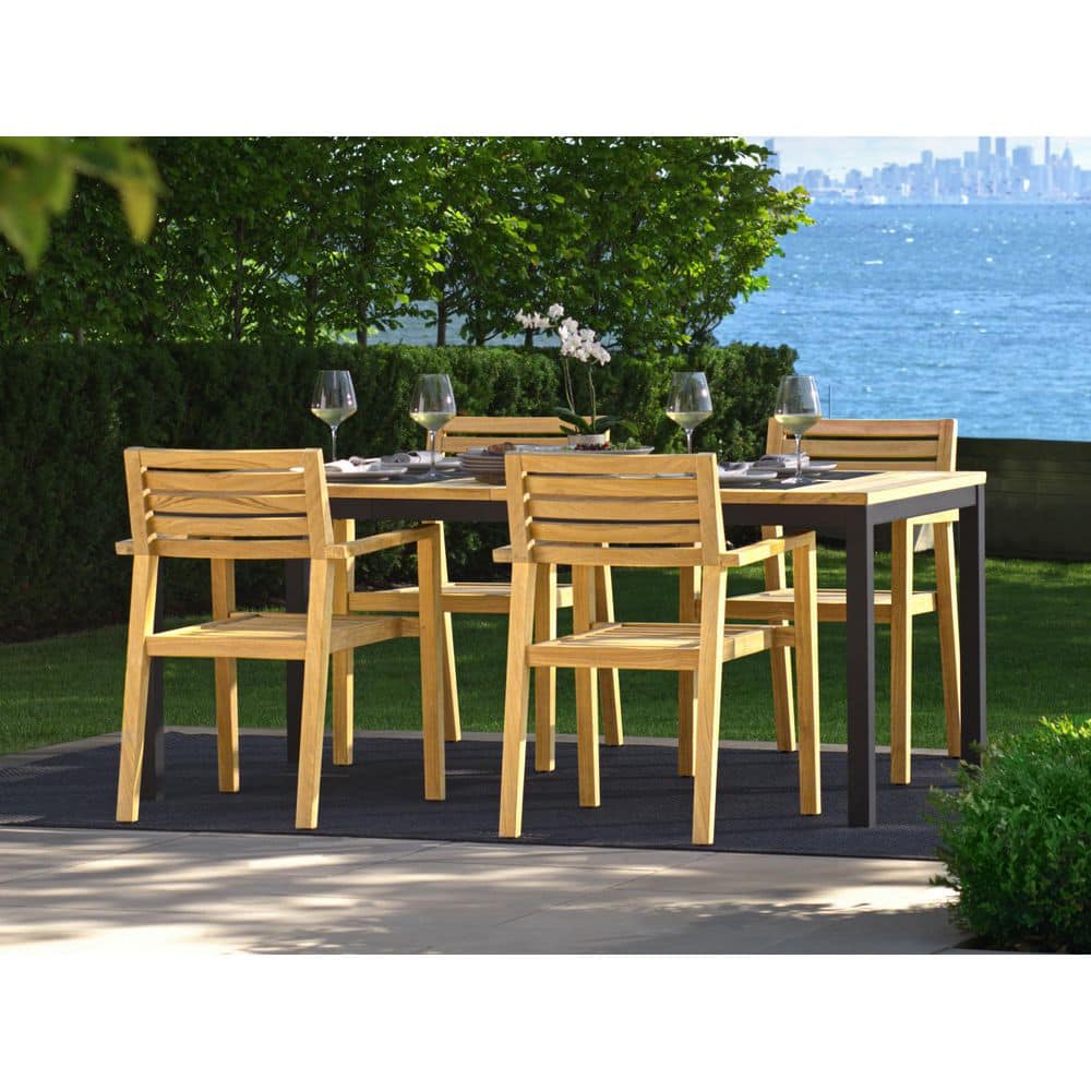 Rhodes 7-Piece Natural Teak Dining Set with Silver Cushions