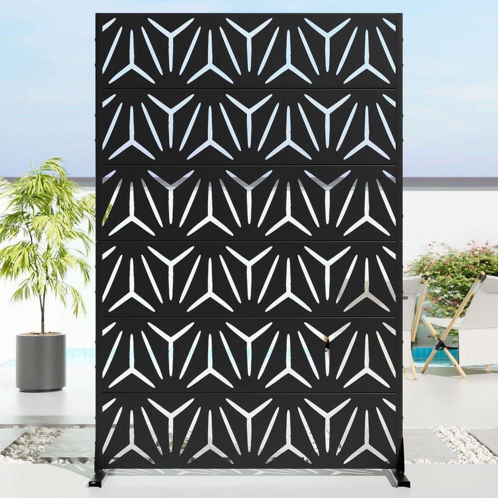 Wooakway 72 in. x 47 in. Black Metal Privacy Screen Fence Panel