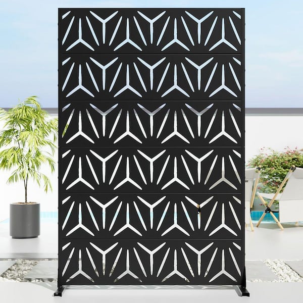 72 in. x 47 in. Black Metal Privacy Screen Fence Panel Square Pattern