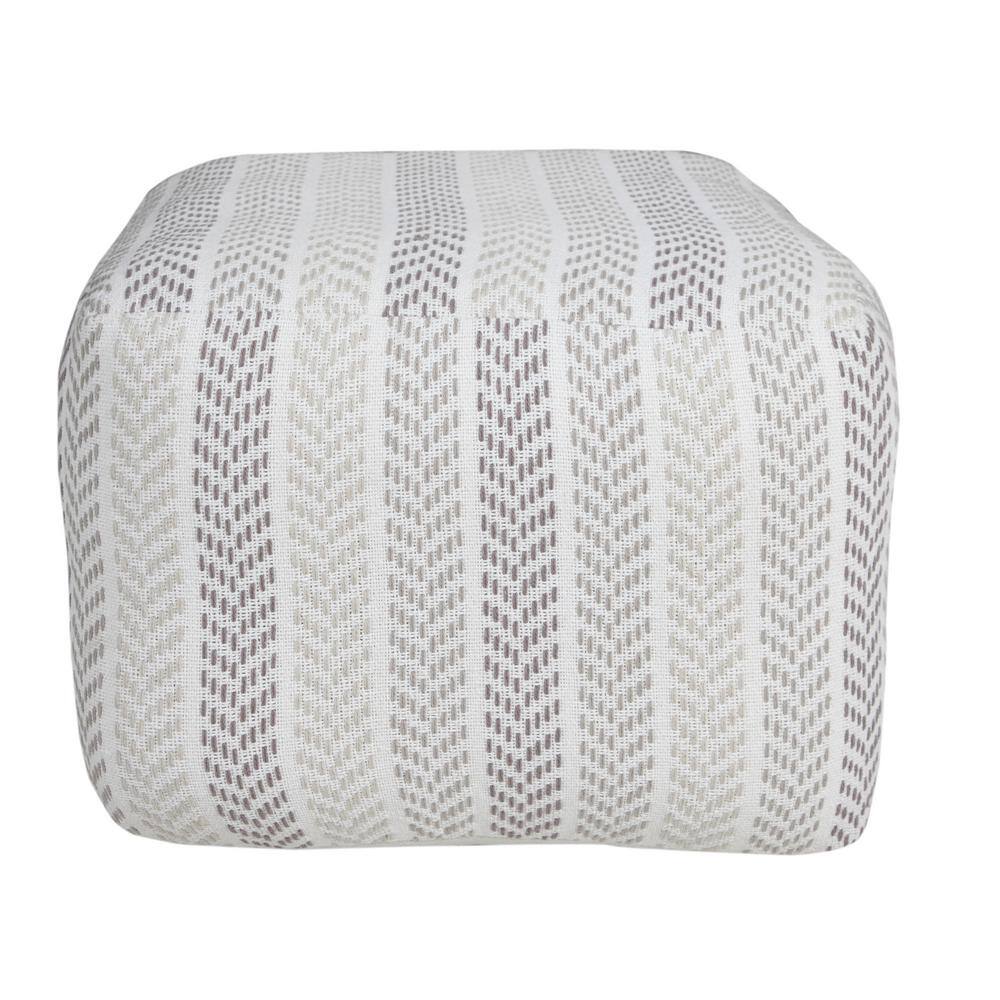 Transitional Chevron Stripe Square Pouf in Gray and White, 18" x 18" x 14"
