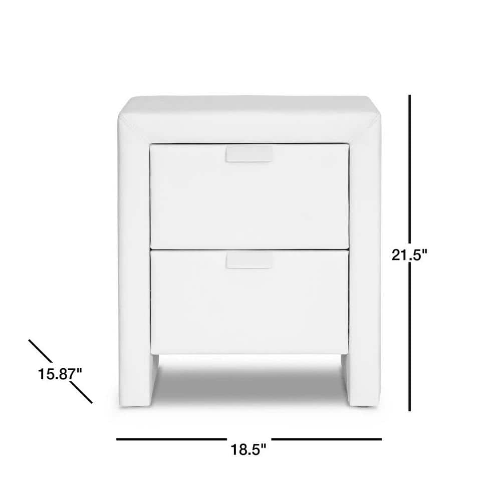Sleek White Faux Leather 2-Drawer Contemporary Nightstand