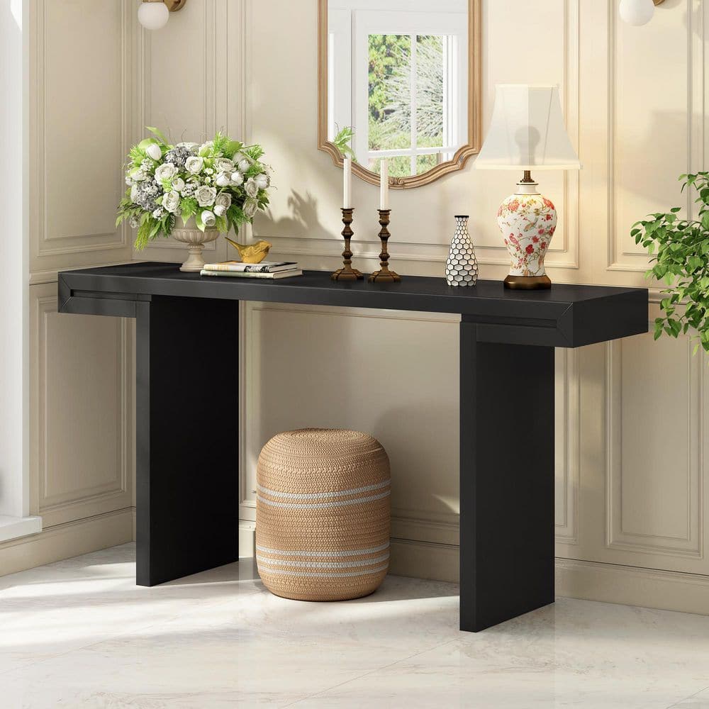 Harper & Bright Designs 60 in. Geometric Modern Shape Black Rectangle ...