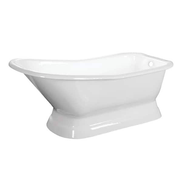 66 in. Cast Iron Single Slipper Pedestal Flatbottom Bathtub in White