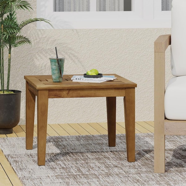 Unbranded Transitional Low Profile Outdoor Acacia Wood Side Table for Porch, Balcony, Deck, Patio, Backyard, Natural Finish