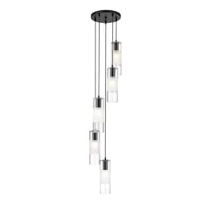 Alton 12 in. 5-Light Matte Black Round Chandelier with Clear Plus Frosted Glass Shades