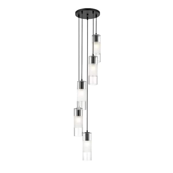 Unbranded Alton 12 in. 5-Light Matte Black Round Chandelier with Clear Plus Frosted Glass Shades