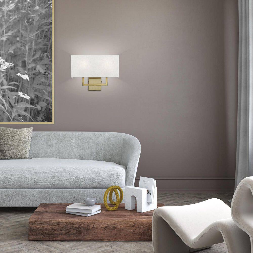 Pierson Antique Brass 2-Light Dimmable Wall Sconce with Oatmeal Shade