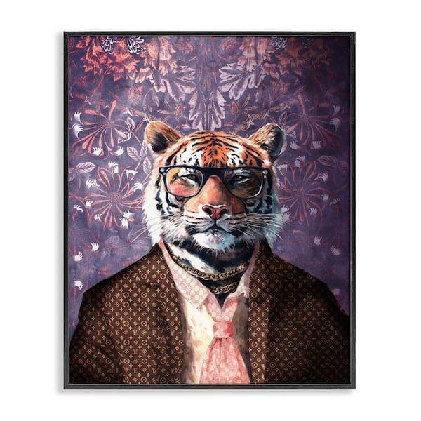 Stupell Industries Tiger in Style on Florals by Svetlana Aleynikova Black Framed Animal Giclee Art Print 20 in. x 16 in.