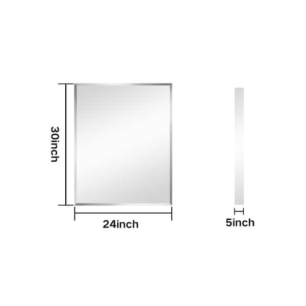 Modern 24 in. W x 30 in. H Silver Rectangular Aluminum Frameless Wall Mount or Recessed Medicine Cabinet with Mirror