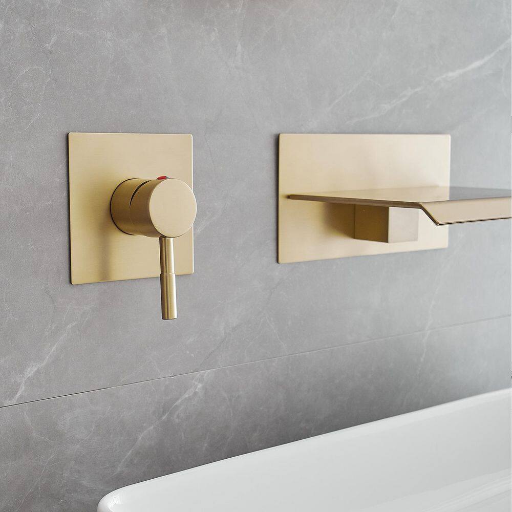 Brushed Gold Wall-Mounted Single-Handle Waterfall Bathroom Faucet