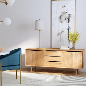 Leonidin Light Brown Wood 67 in. W Sideboard with 3-Drawers and 2-Doors