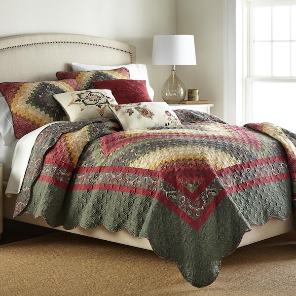 DONNA SHARP Spice Postage Stamp 3-Piece Green Queen Polyester Quilt Set