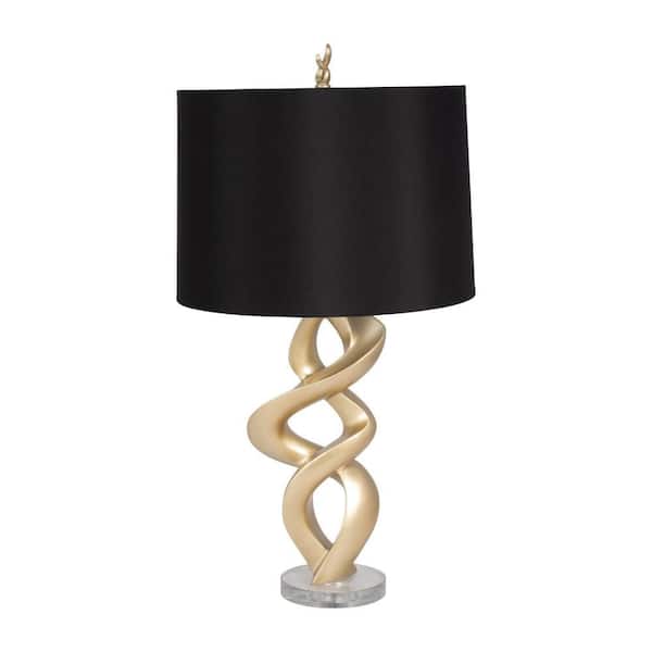 30 in. Gold Resin Swirl Table Lamp with Crystal Base with Black Linen Shade